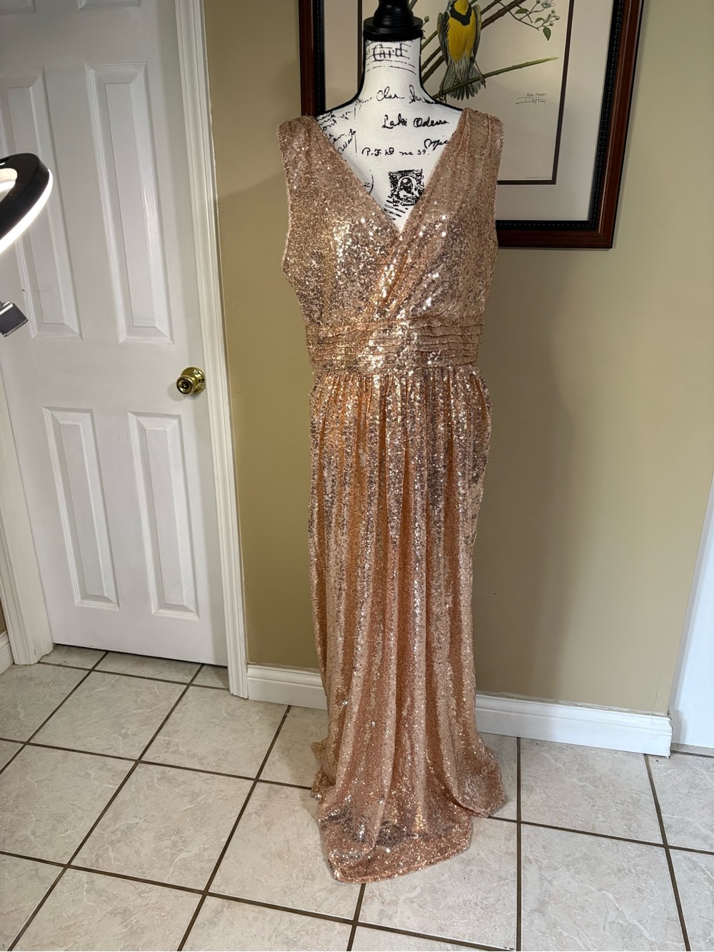 Kate Kason Rose Gold Sequin Dress Size 16